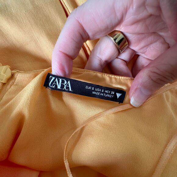 Zara Mustard Yellow Halter V-Neck Sun Dress O-Ring Cutout Front Open Back Small - Picture 10 of 15